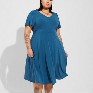 Torrid Midi Crepe Studio Knit Flutter Sleeve Blue Dress Size 1X